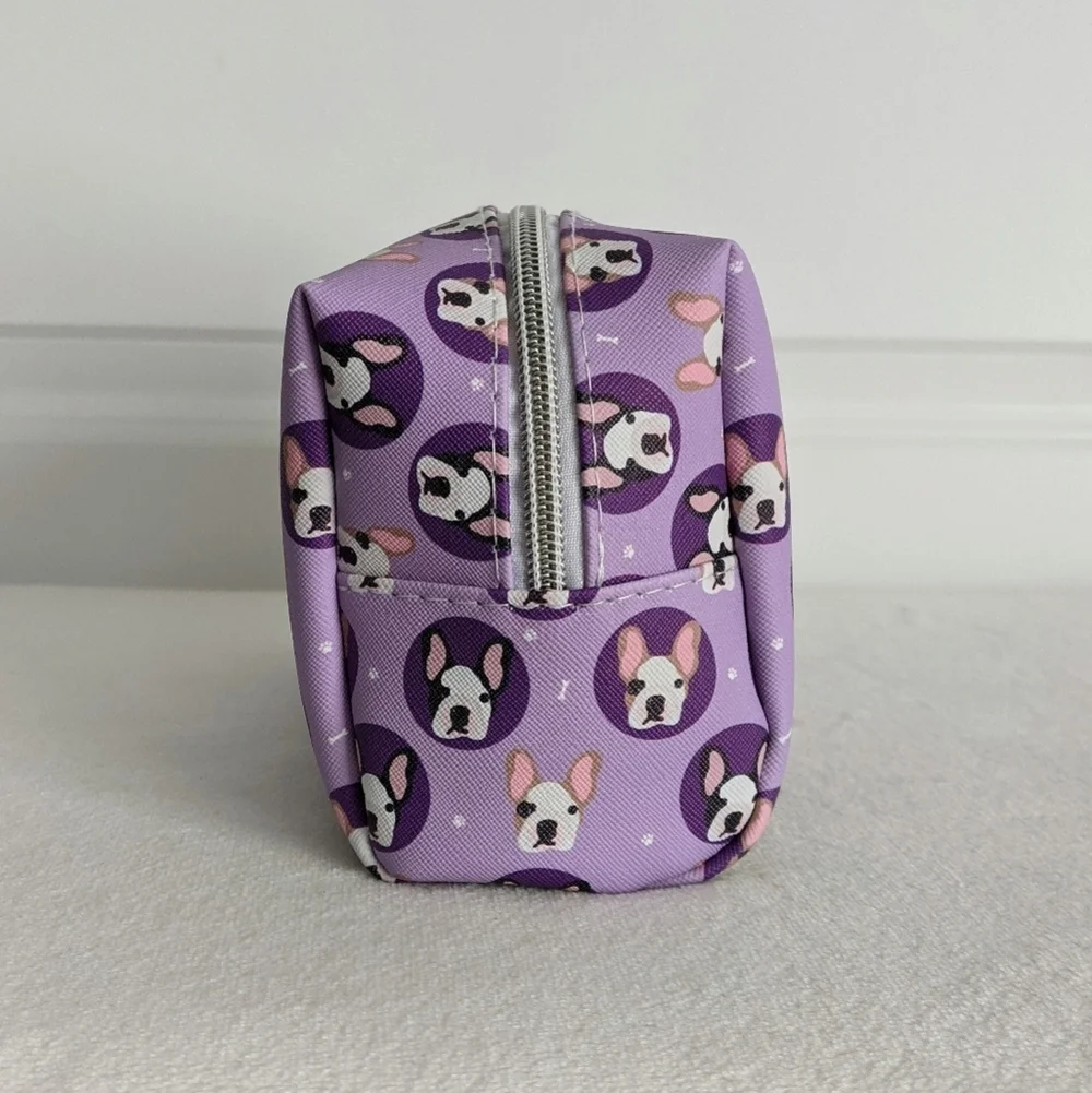 Boston Terrier Frenchie Cosmetic Bag Case Saffiano Vinyl Purple Lined NWT
